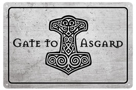 Blechschild - Gate to Asgard - Grau